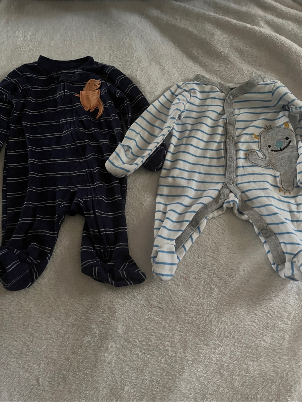 Striped Dinosaur Navy and White Monster Baby One-Piece Sleepers